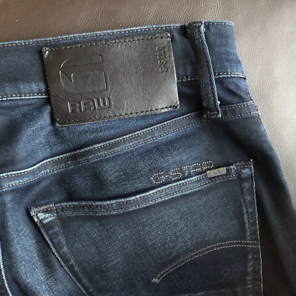 G-Star Slim Dark Indigo Jeans with Leather Logo Patch